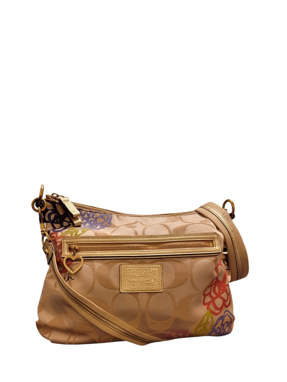 Coach 1941 Tan Poppy Signature Crossbody with Colorful Floral Accents